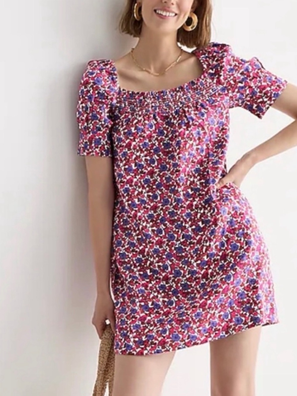 J. Crew Women’s - Afternoon Linen Puff Sleeve Dress in Berry Floral Large NWOT